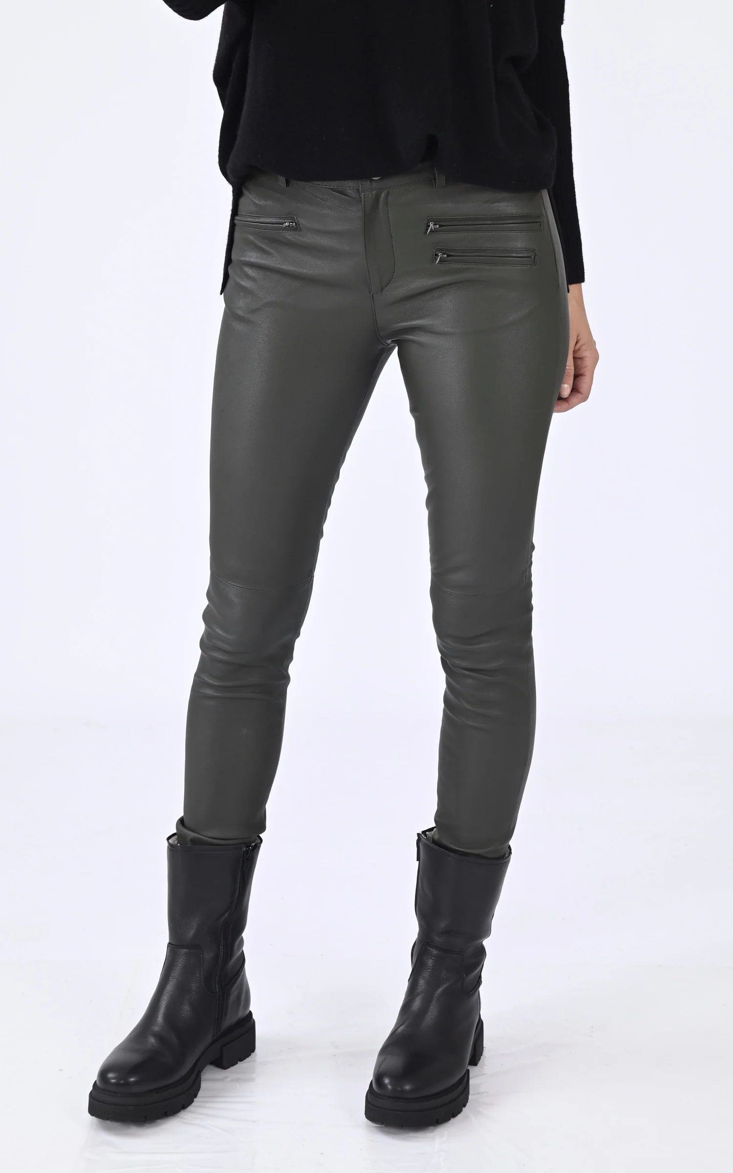Pantalon cuir slim stretch Dina kaki
