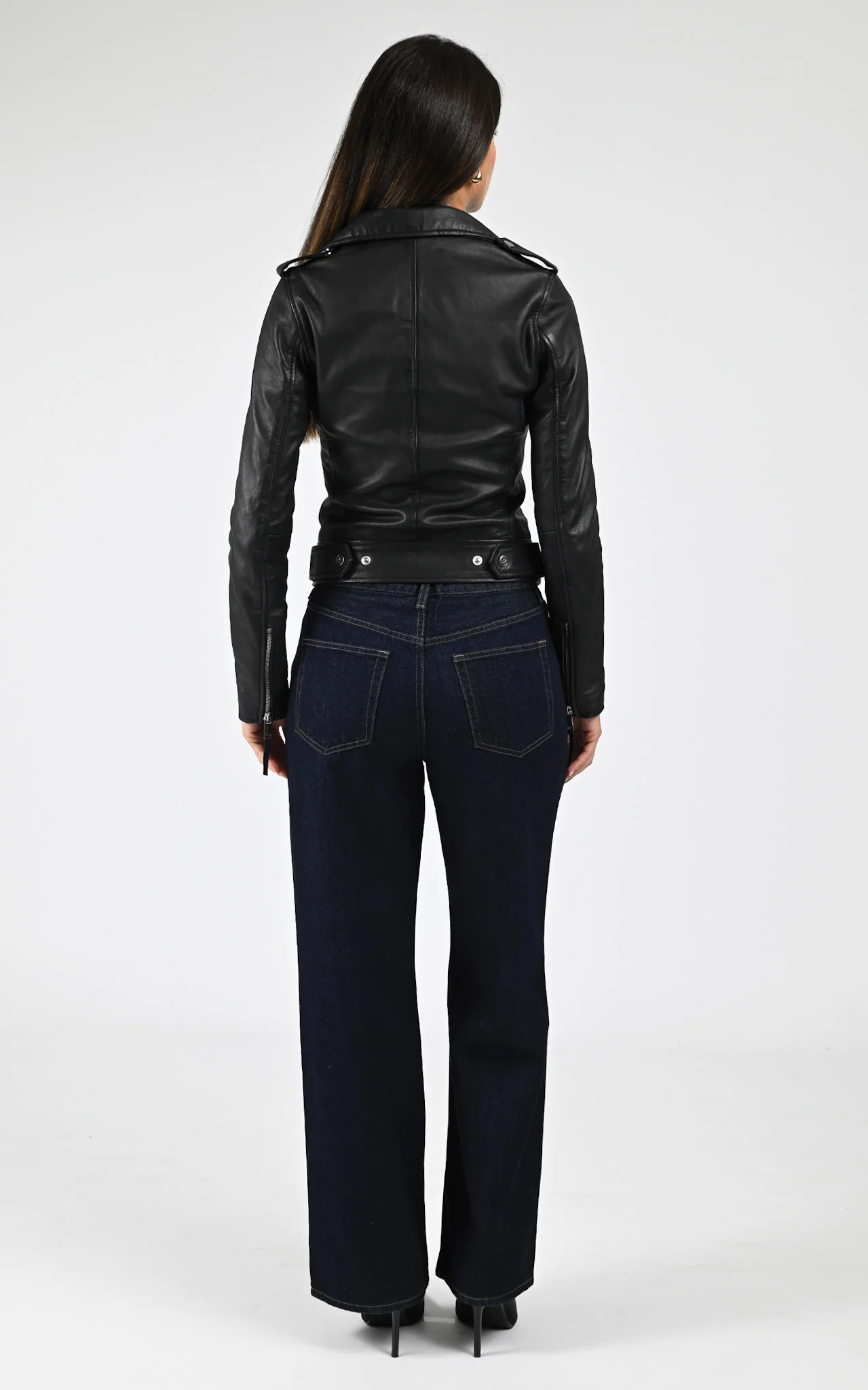 Blouson en cuir d'agneau noir – Image 4