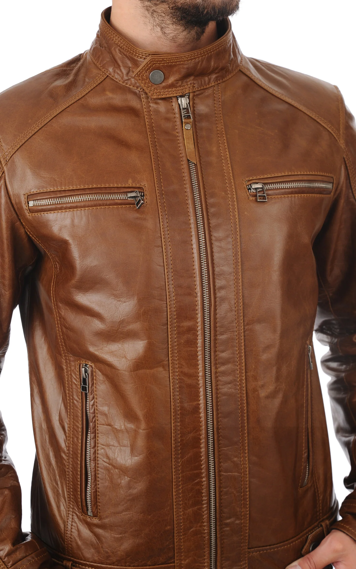 Blouson cuir buffle Erico Hood cognac – Image 5