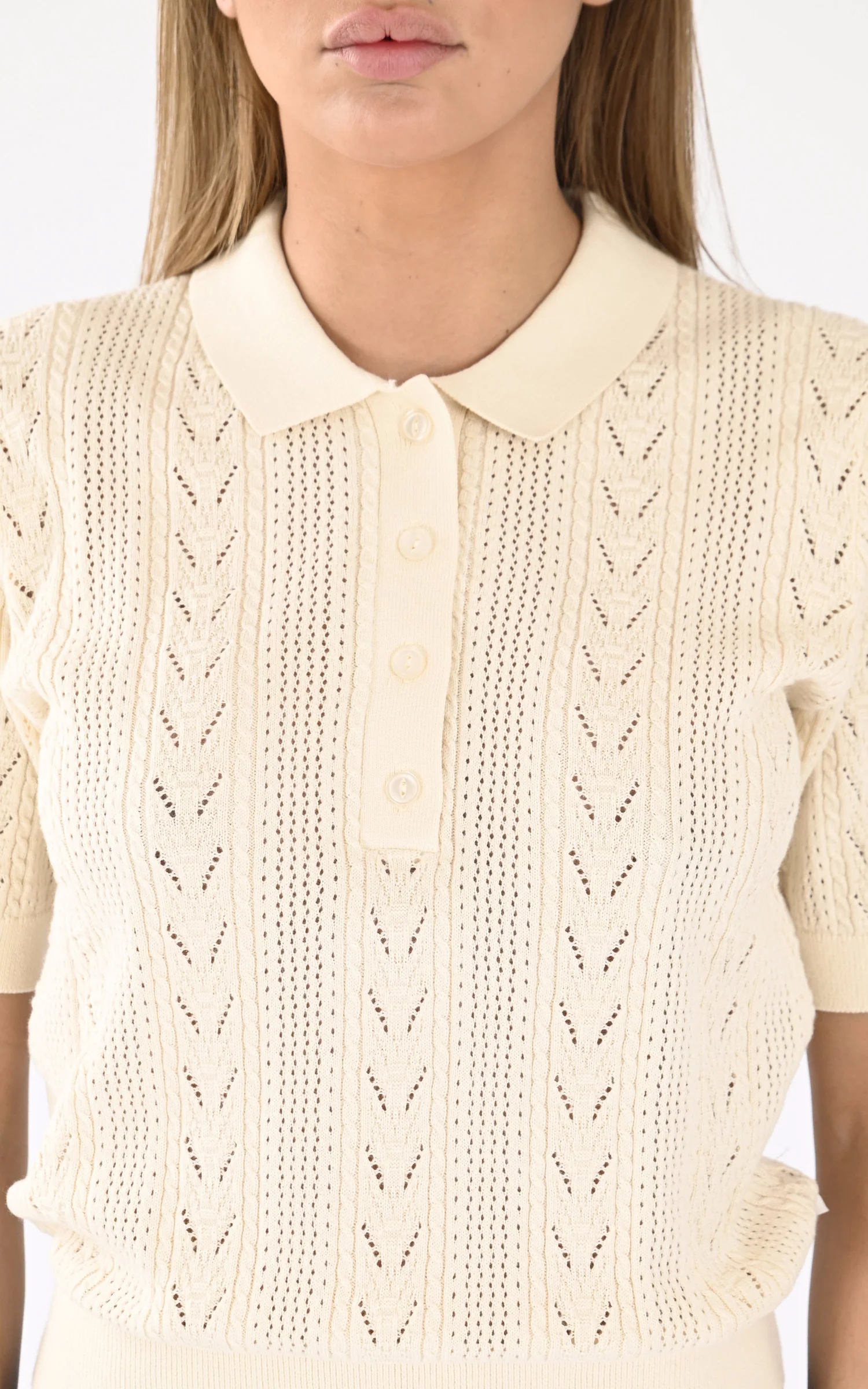Polo maille ajourée PSTAMMYW beige – Image 3