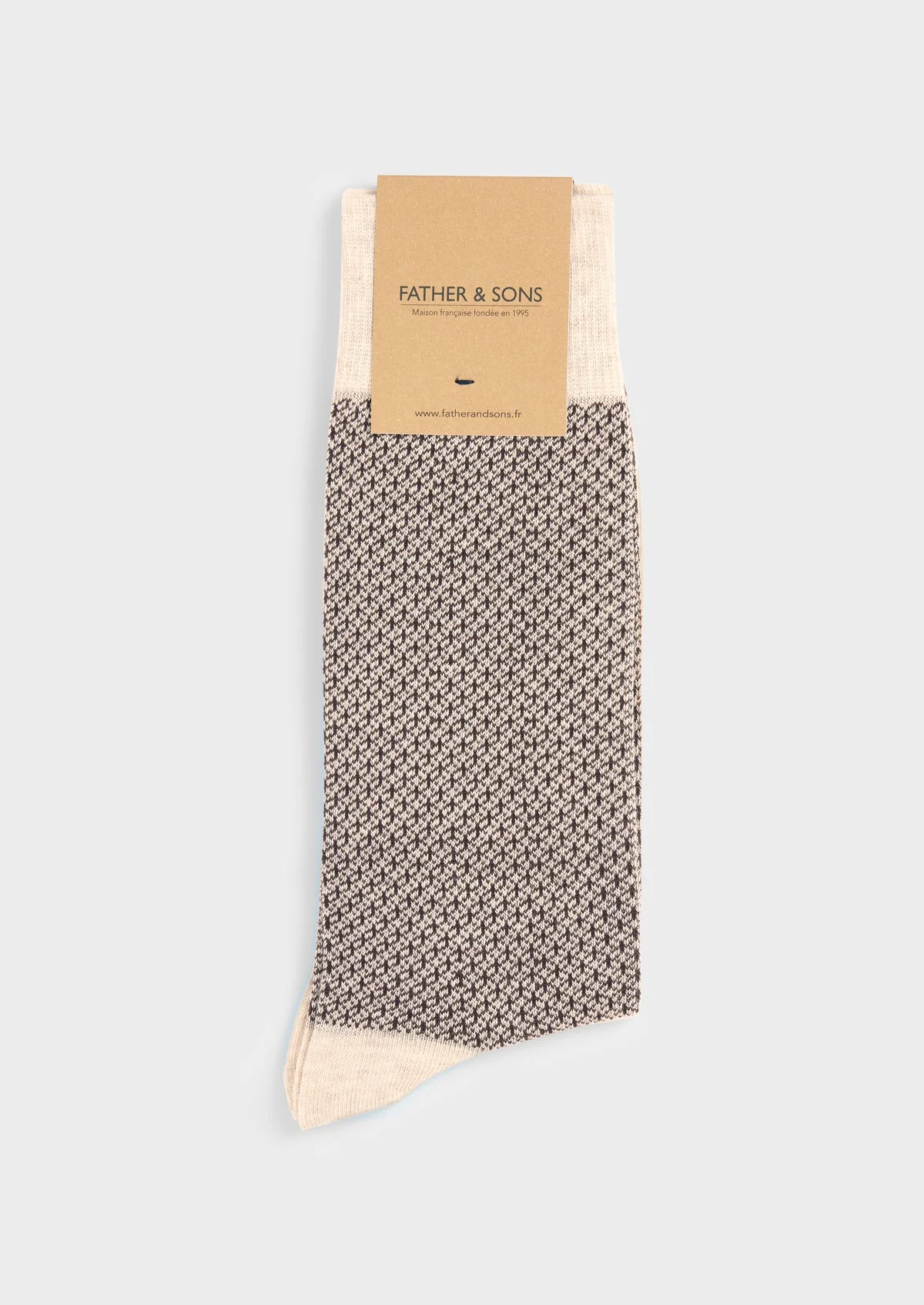 Chaussettes en coton bio mélangé beige à motif fantaisie marron
