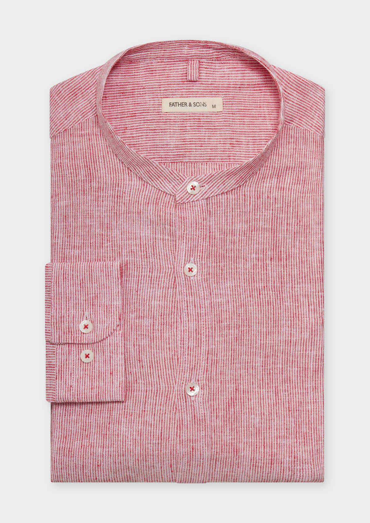 Chemise sport Slim en lin et coton blancs à rayures rouges à col officier