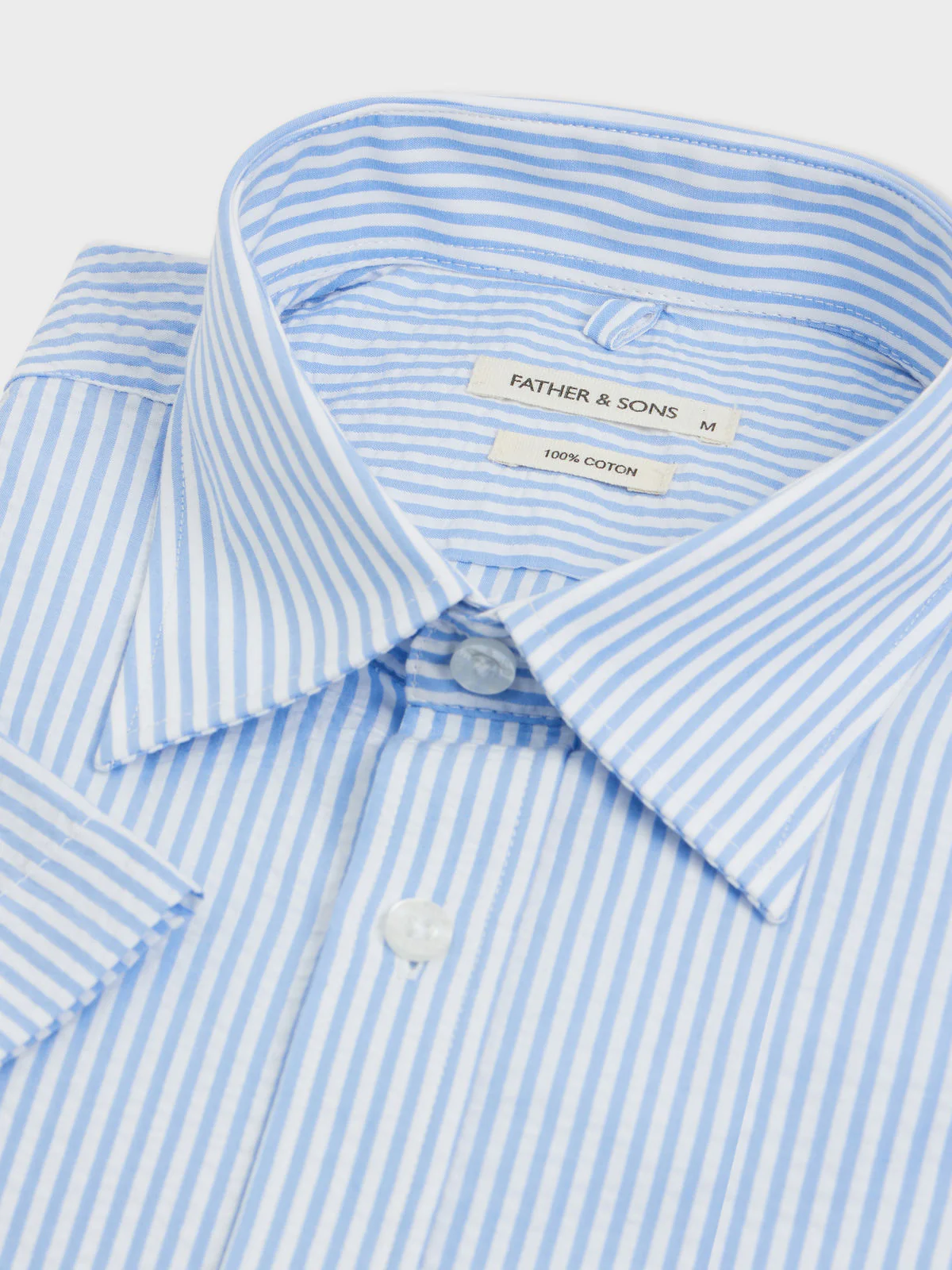 Chemise manches courtes Slim en popeline de coton bleu ciel à rayures – Image 2