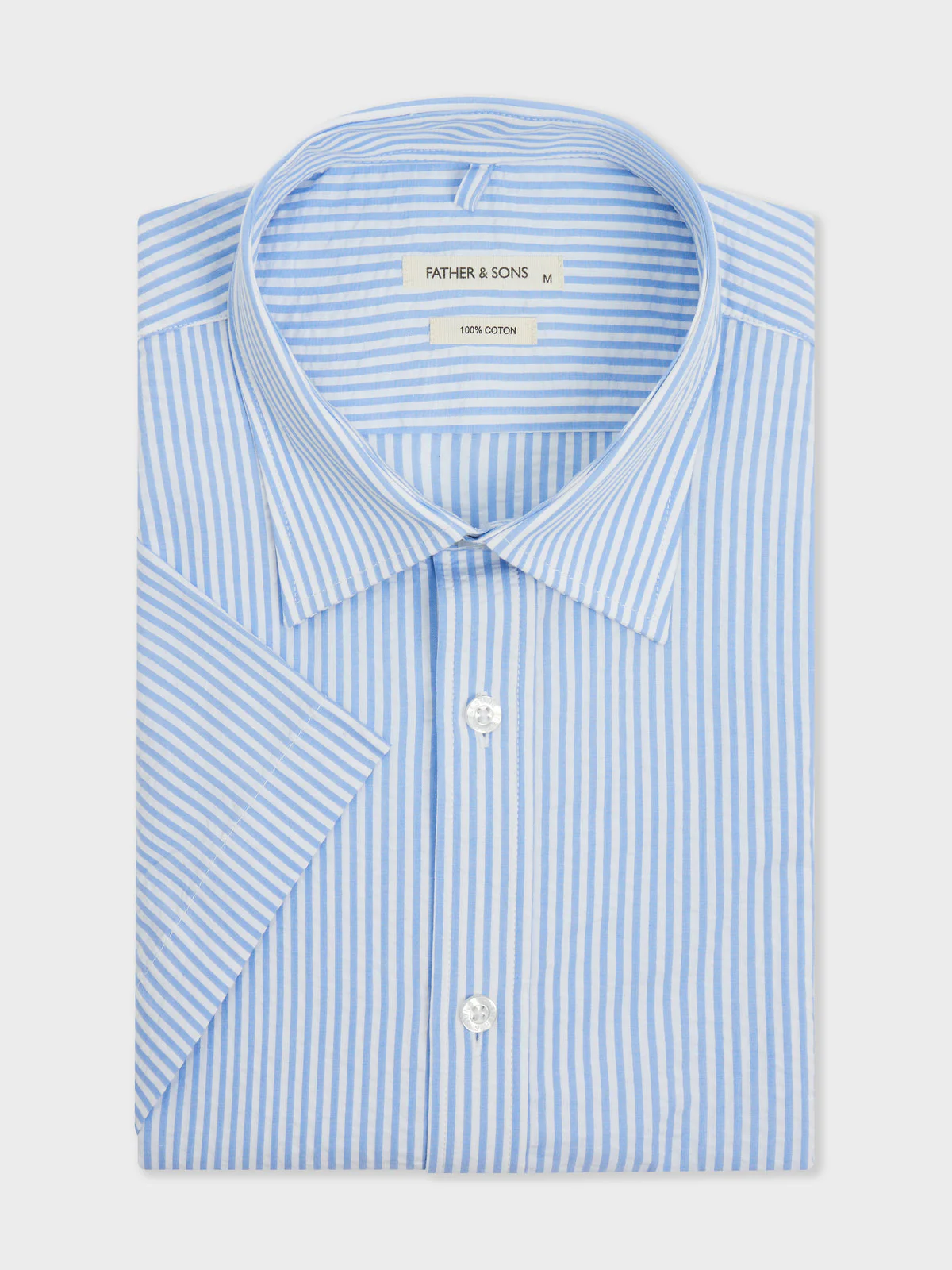 Chemise manches courtes Slim en popeline de coton bleu ciel à rayures