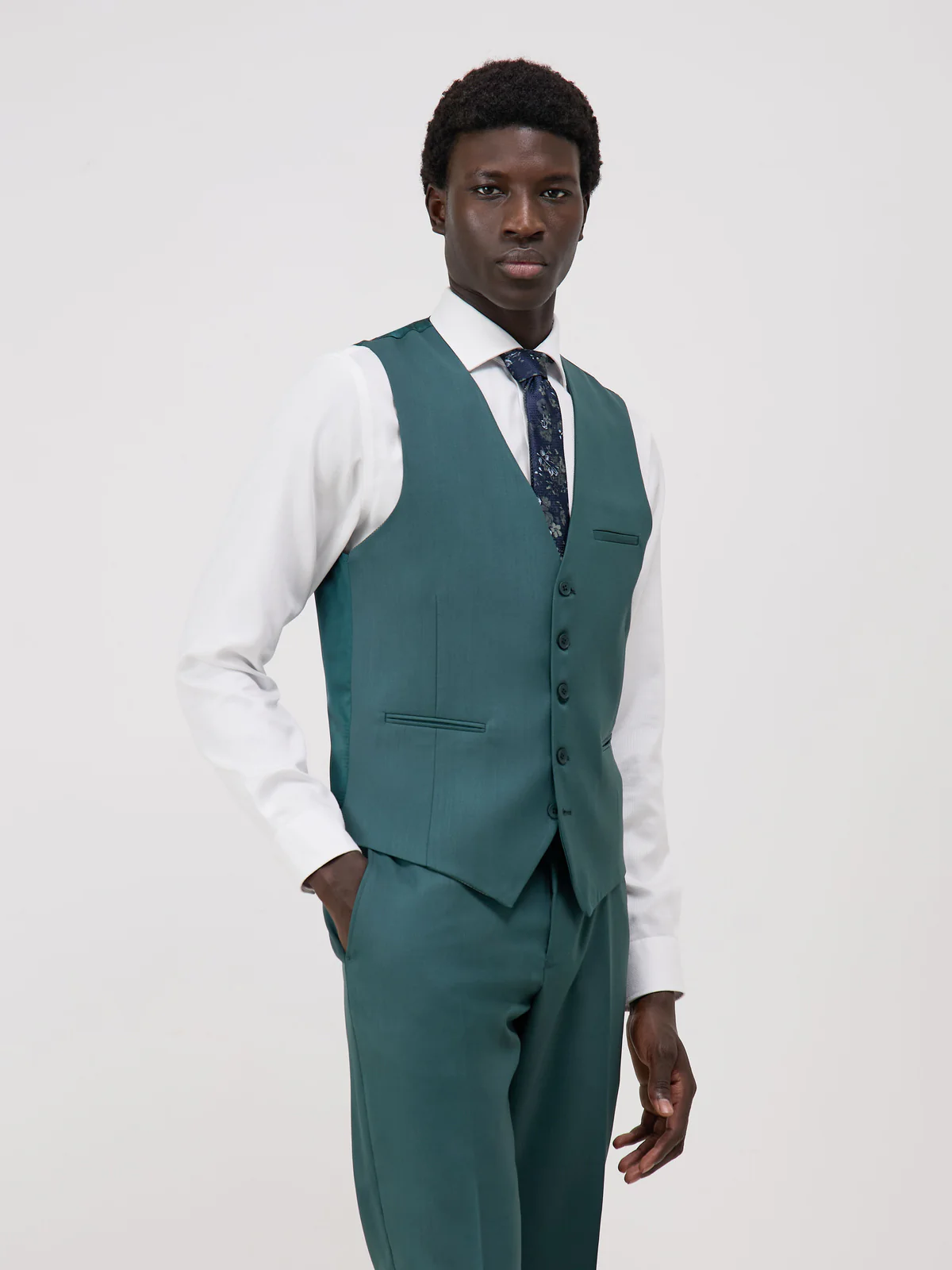 Gilet de costume en laine unie vert bouteille